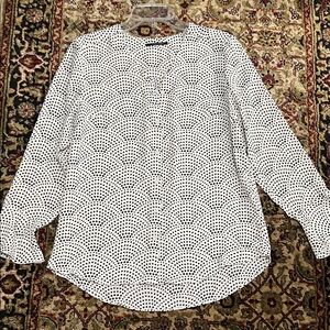 T Tahari White Blouse with Black Polka Dots Size Medium